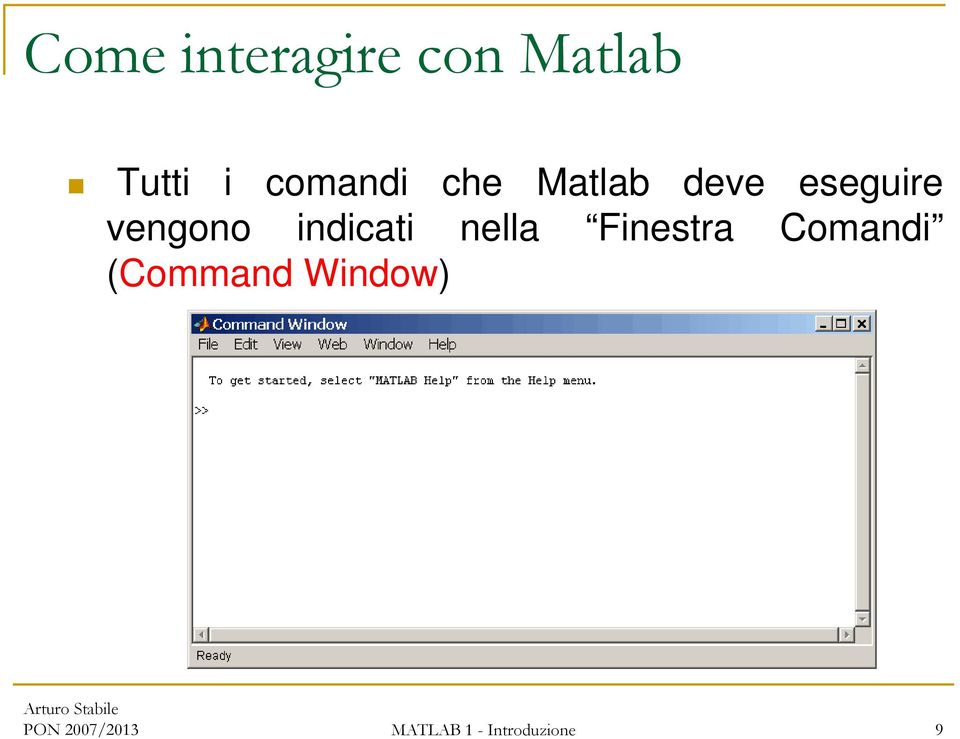 indicati nella Finestra Comandi (Command