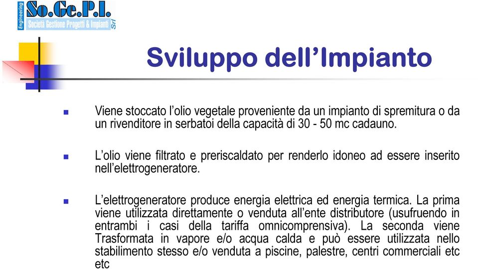 L elettrogeneratore produce energia elettrica ed energia termica.