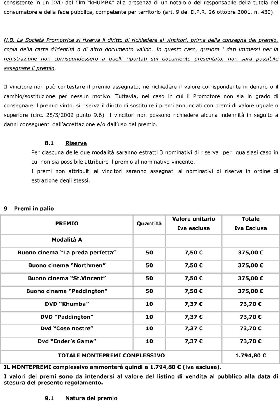 In questo caso, qualora i dati immessi per la registrazione non corrispondessero a quelli riportati sul documento presentato, non sarà possibile assegnare il premio.