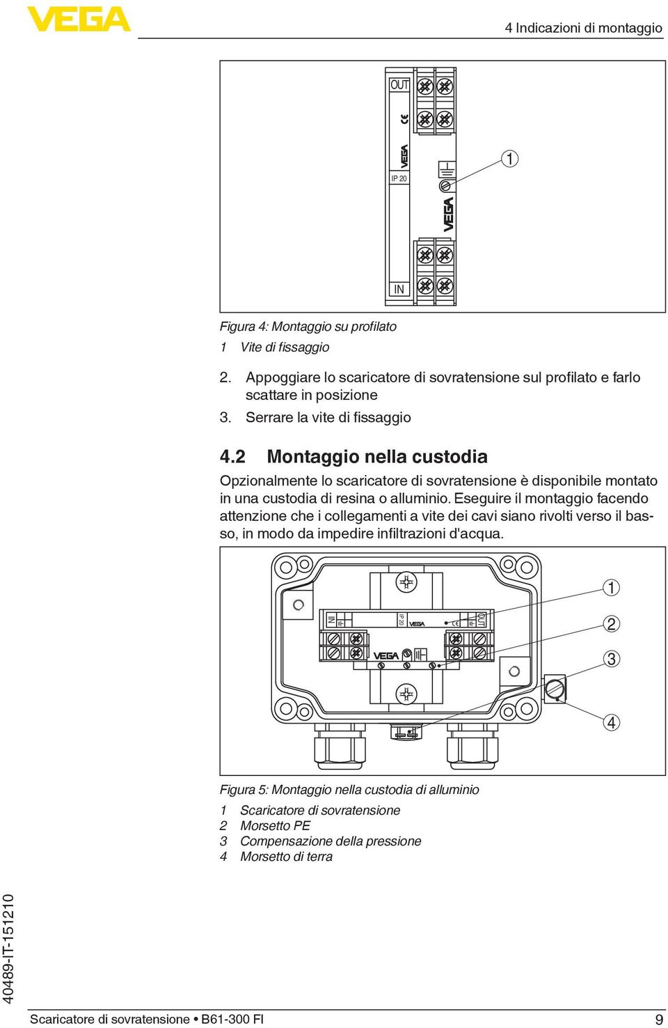 2 Montaggio nella custodia Opzionalmente lo scaricatore di sovratensione è disponibile montato in una custodia di resina o alluminio.