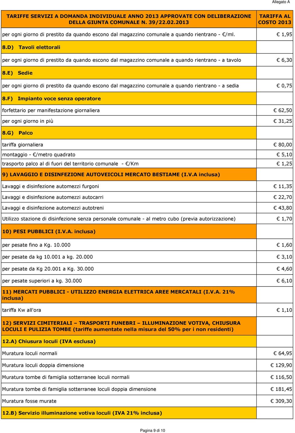 E) Sedie per ogni giorno di prestito da quando escono dal magazzino comunale a quando rientrano - a sedia 0,75 8.