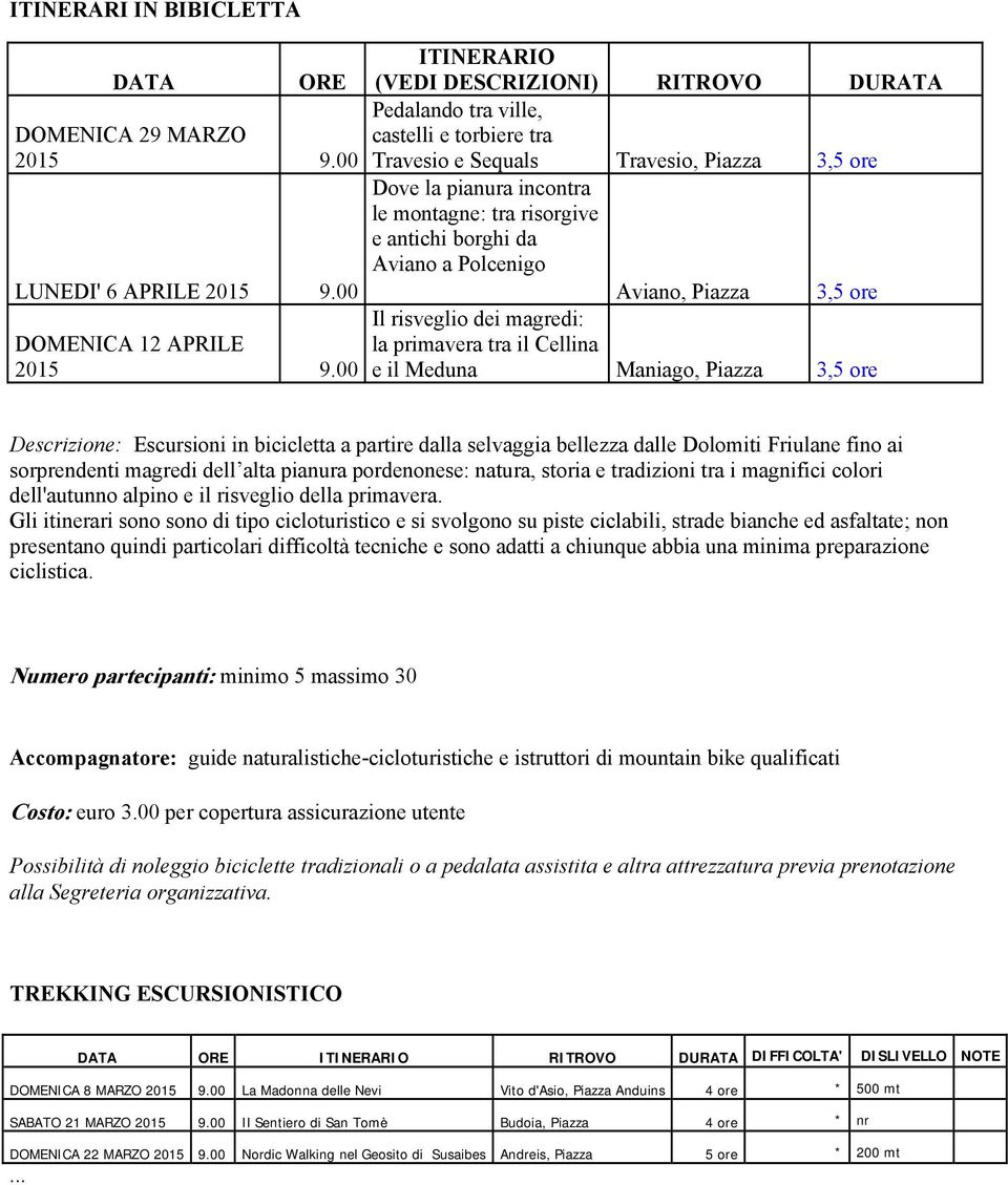 00 Aviano, Piazza 3,5 ore DOMENICA 12 APRILE 2015 Il risveglio dei magredi: la primavera tra il Cellina 9.