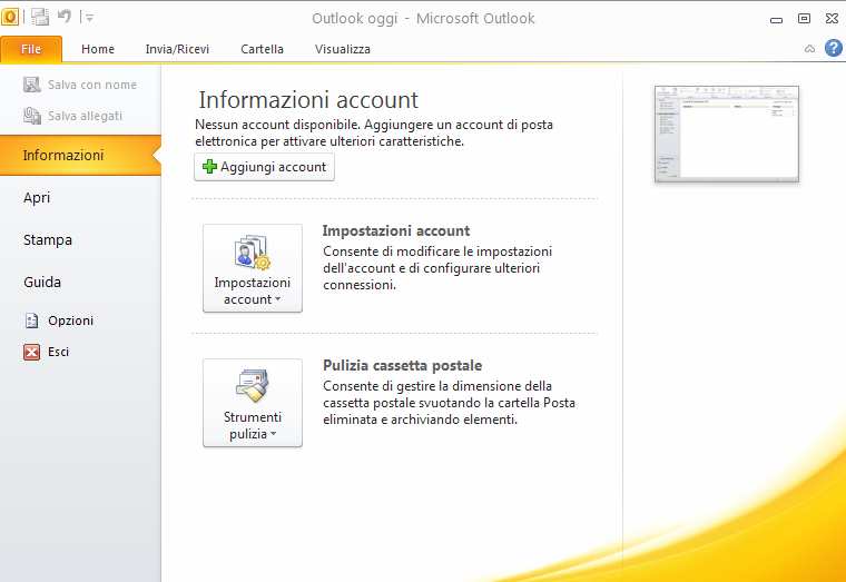 Outlook 2010 Per configurare un client di Outlook 2010 occorre procedere come segue.