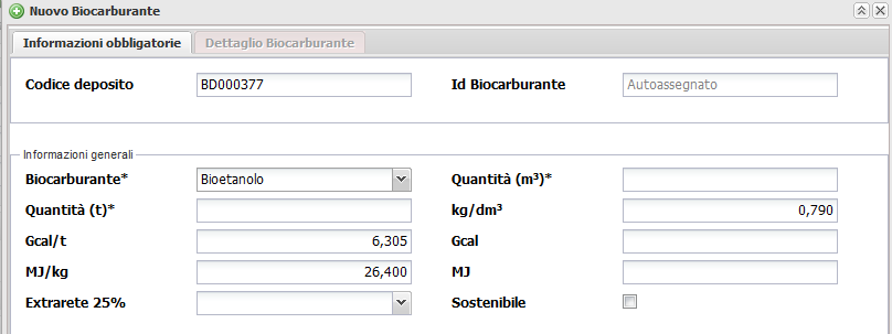 6.1.2 Inserimento biocarburanti Per procedere all inserimento di un biocarburante, occorre cliccare sul pulsante "Inserisci Biocarburante", indicato nella Figura seguente.