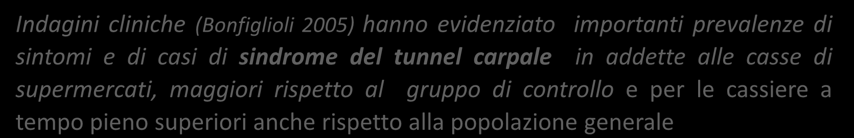 Indagini epidemiologiche hanno dimostrato, che i lavoratori della grande distribuzione presentano frequentemente patologie degli arti superiori e del rachide Le patologie dell arto superiore sono