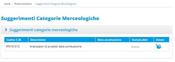 Suggerimento di Classe Merceologica da MENU Figura 44- Pagina delle categorie suggerite dal A2A 3.2.5.