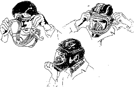 Modalità d'impiego della maschera antigas La maschera deve essere indossata senza filtro avvitato al facciale, secondo la seguente procedura: - Appoggiare la mentoniera al mento; - Indossare il
