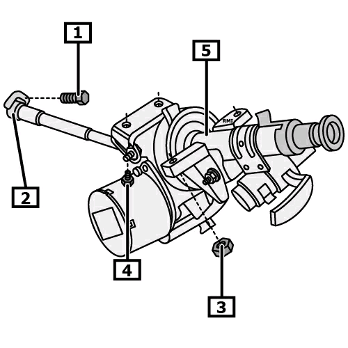 Svitare vite(i) - giunto cardanico. (1) Rimuovere verso l'alto giunto a snodo dalla scatola guida. (2) Svitare dado(i) per. (3) Svitare vite(i) del. (4) Smontare piantone di guida.