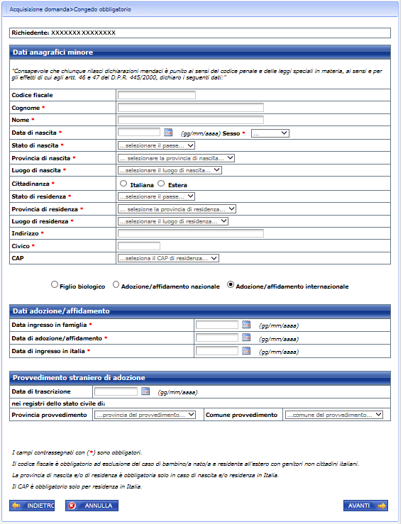 FIGURA 8 - DATI ANAGRAFICI MINORE Il pulsante Avanti consente di continuare con le attività.