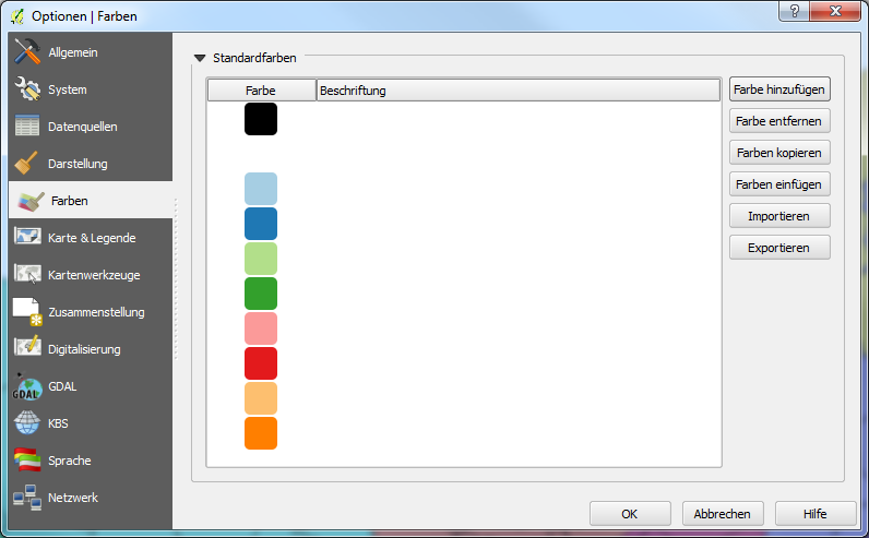 Figura 15. Aggiunta di colori standard. 5.3 Etichettatura di layer vettoriali In QGIS esiste un'intera serie di impostazioni per l'etichettatura di oggetti.