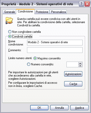 Condivisione di risorse 1/4 Per condividere files, cartelle, unità disco e stampanti in rete, è sufficiente richiamare il menu contestuale dell oggetto da condividere, selezionare la voce