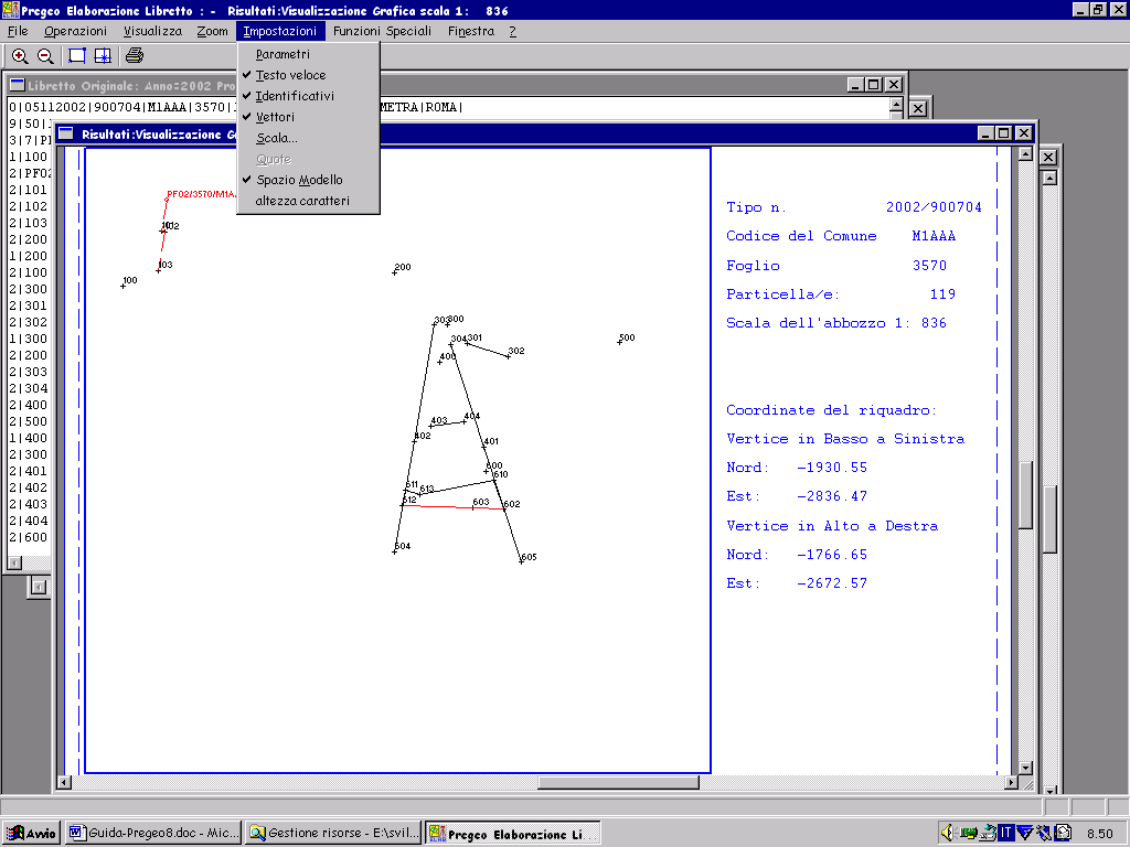 PREGEO Pagina 60 di 186 Dopo aver portato il cursore in corrispondenza di uno dei due estremi della finestra che si intende visualizzare si deve premere il pulsante del dispositivo di puntamento