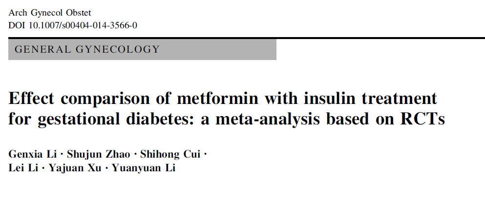 Accepted: 2 December 2014 RESULTS 11 Studies (su 2108) 2712 pts di cui 1354 Metformina e 1358 insulina NO significant difference in HbA1c levels (P = 0.37), FPG (P = 0.66), preeclampsia (P = 0.