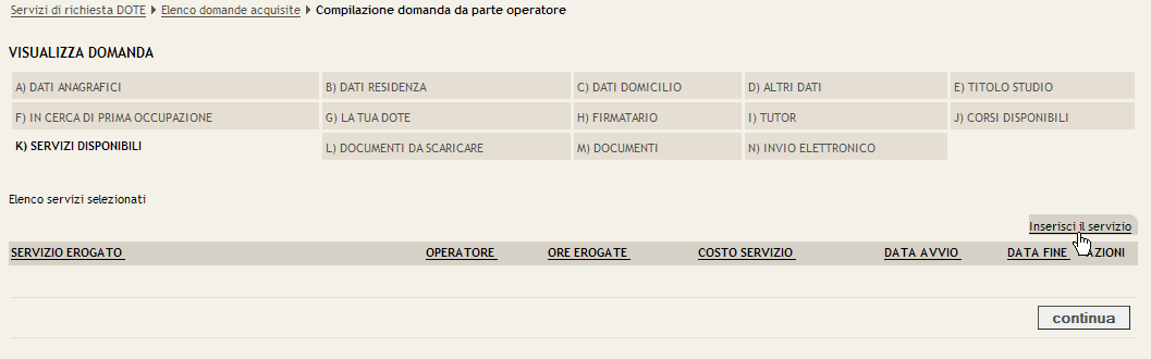 Confermare l inserimento del corso mediante il tasto continua.