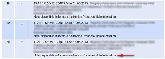 LISTA FORMALITÀ Selezionando uno o più omonimi dalla lista e cliccando su Ricerca appare la seguente schermata, cioè un elenco delle note rispondenti alla ricerca impostata: È possibile