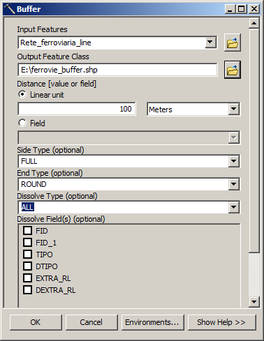 buffer -FULL il buffer è creato su entrambi i lati della linea (default) -LEFT/RIGHT buffer solo sul lato sinistro/destro (ArcINFO) -ROUND termina con un semicerchio -FLAT termina con un rettangolo