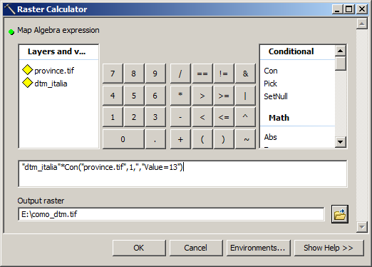 spatial analyst: raster calculator raster calculator Per