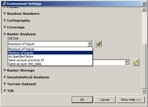 spatial analyst: raster calculator raster calculator per default la dimensione delle