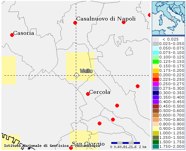 Fig. 25 Mappa di pericolosità sismica redatta a cura dell INGV di Milano secondo le Nuove Norme Tecniche per le Costruzioni (D.M. 14/01/2008) - Punti della griglia riferiti a: parametro dello scuotimento a g ; probabilità in 50 anni 10%; percentile 50.