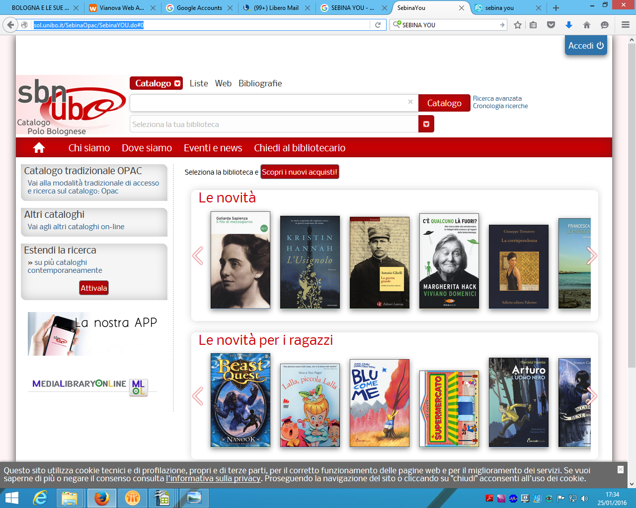 Il catalogo on line della Biblioteca Lame su SEBINA YOU - nuovo