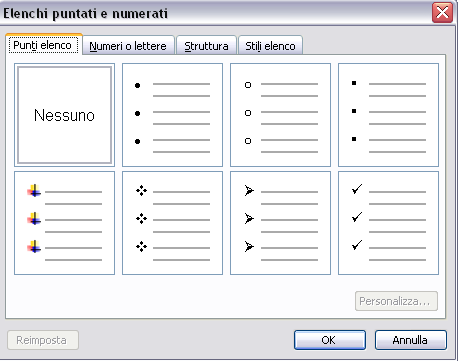 Elenchi puntati e numerati Formato Elenchi puntati e numerati E possibile scegliere anche la struttura di come diventerà il paragrafo con un elenco