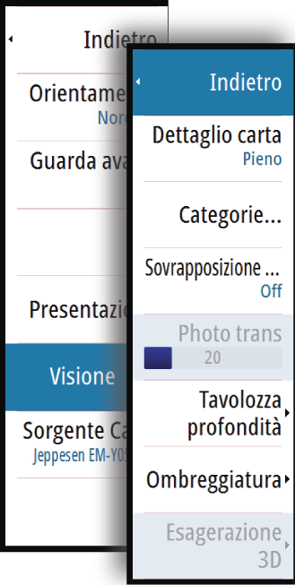 Rilievo ombreggiato Consente di creare ombreggiature sul terreno dei fondali. Niente profili Le linee contorno vengono rimosse dalla carta.