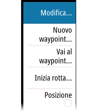 4 Rilevamento verso il punto della rotta successivo 5 Traiettoria con limite di fuori rotta consentito Quando si procede lungo una rotta, la traiettoria mostra la direzione da seguire da un waypoint