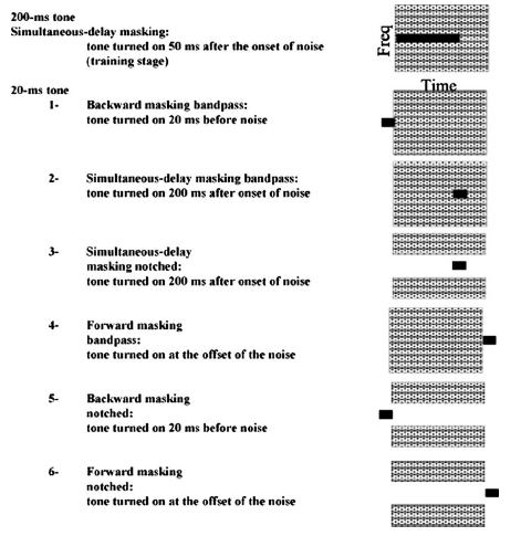 Qui la maschera contiene le frequenze del bersaglio Le 2 condizioni di mascheramento temporale uditivo all indietro in cui i
