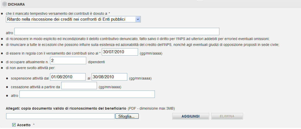 3.4.6 Sezione DICHIARA In questa sezione è necessario indicare le causali della domanda.