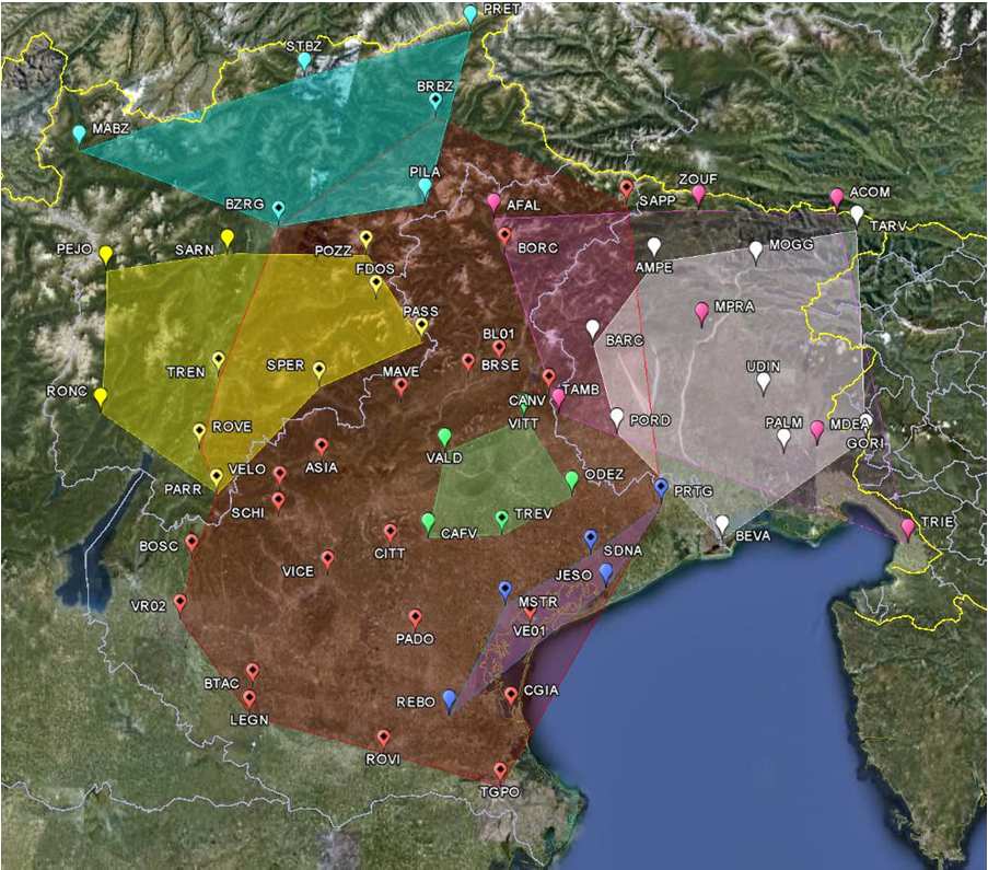 I benefici dell intesa con le reti GNSS limitrofe Verifica settimanale delle coordinate delle stazioni permanenti elaborate con Bernese Condivisione dei flussi di dati dei siti di Rete GPS Veneto con