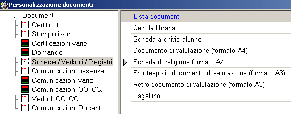 Selezionare, quindi, uno dei modelli disponibili: 1) SCHE_A4_2011T.TXD documento di valutazione per la scuola primaria (trimestri) 2) SCHE_A4_2011Q.