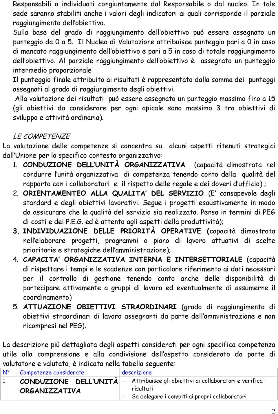 Il Nucleo di Valutazione attribuisce punteggio pari a 0 in caso di mancato raggiungimento dell obiettivo e pari a 5 in caso di totale raggiungimento dell obiettivo.