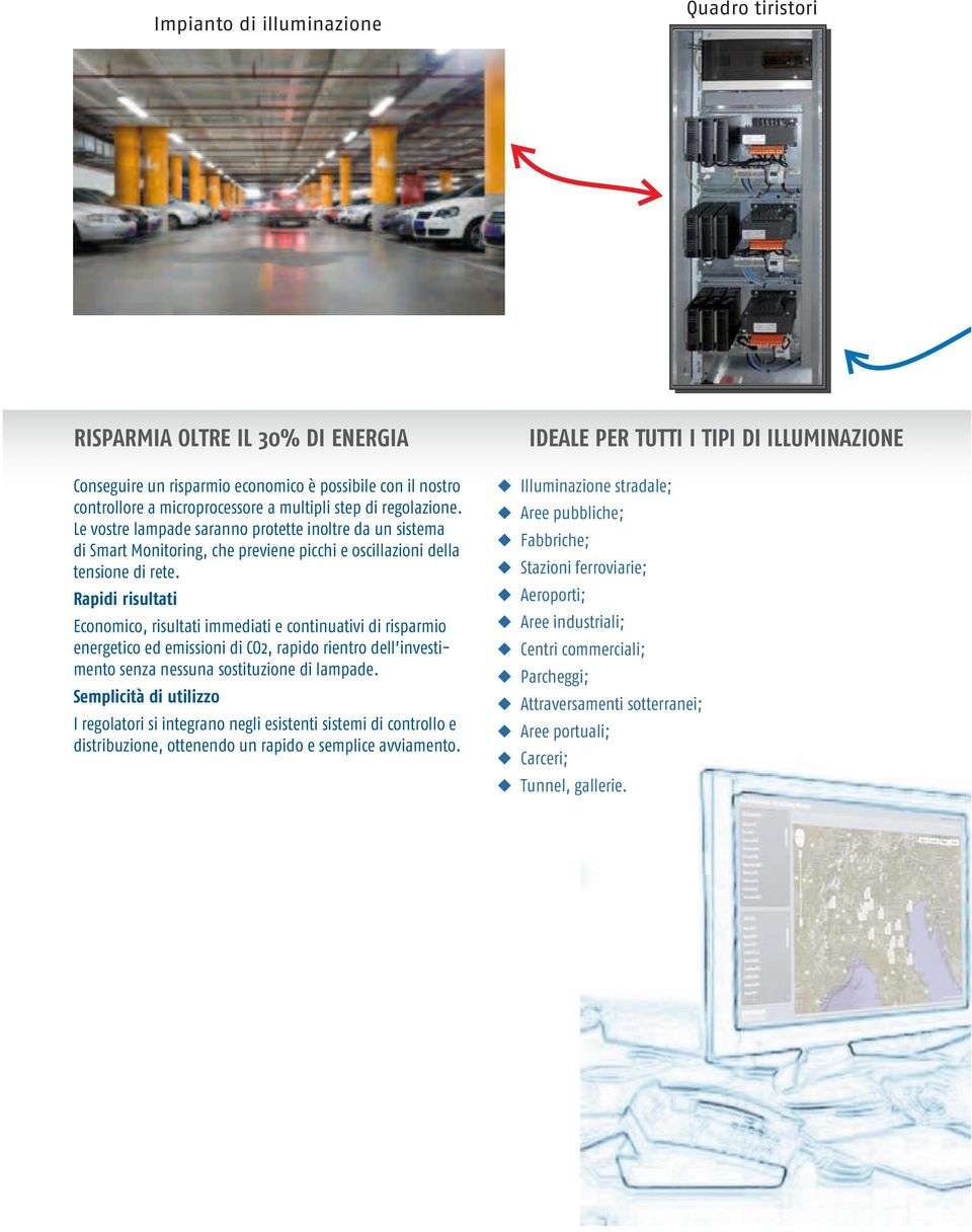 rapidi risultati Economico, risultati immediati e continuativi di risparmio energetico ed emissioni di CO2, rapido rientro dell investimento senza nessuna sostituzione di lampade.