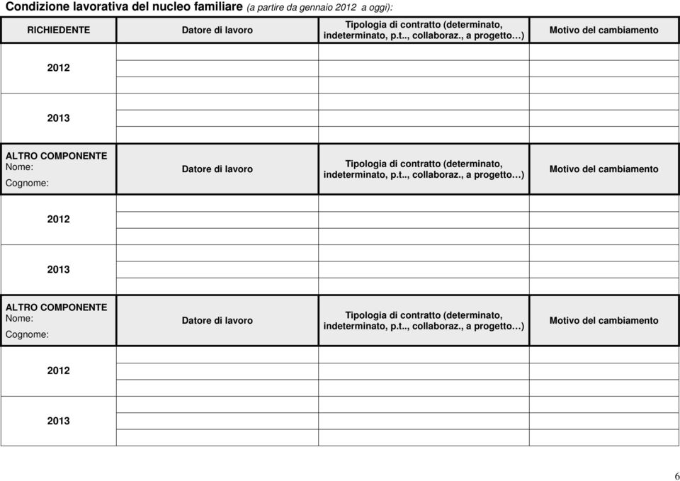 , a prgett ) Mtiv del cambiament ALTRO COMPONENTE Nme: Cgnme: Datre di lavr Tiplgia di cntratt , a prgett ) Mtiv del