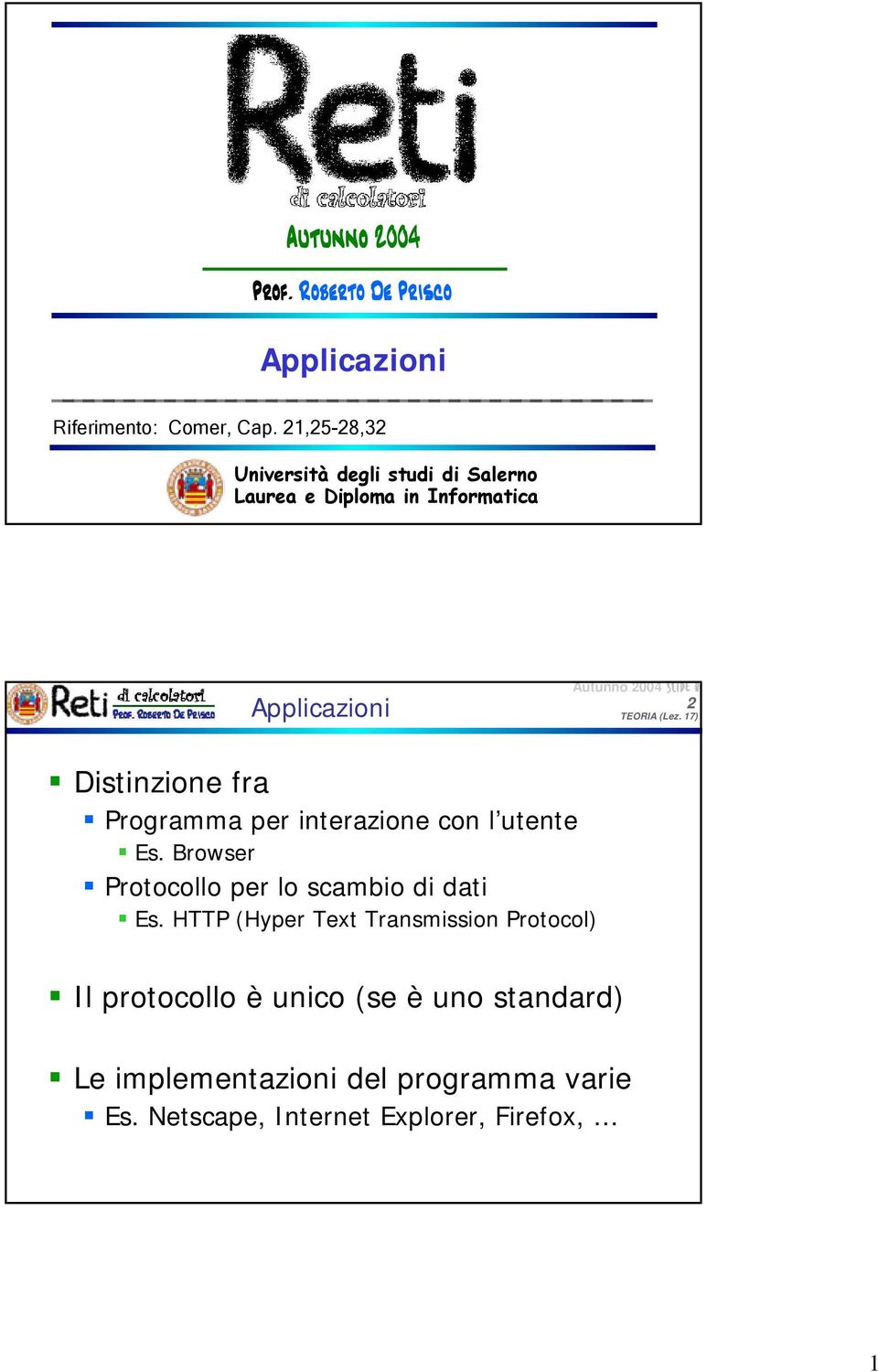 fra Programma per interazione con l utente Es. Browser Protocollo per lo scambio di dati Es.