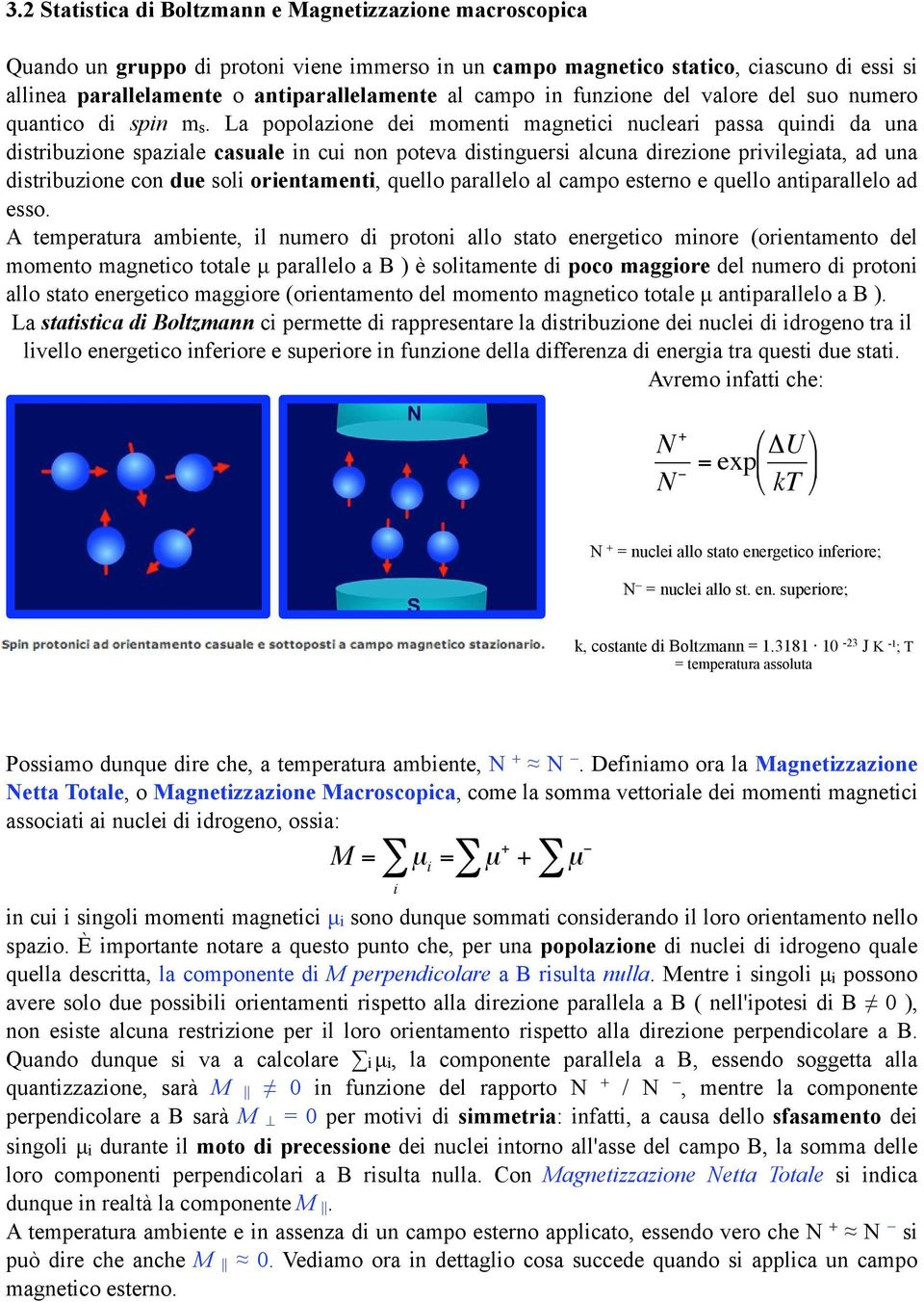 La popolazione dei momenti magnetici nucleari passa quindi da una distribuzione spaziale casuale in cui non poteva distinguersi alcuna direzione privilegiata, ad una distribuzione con due soli