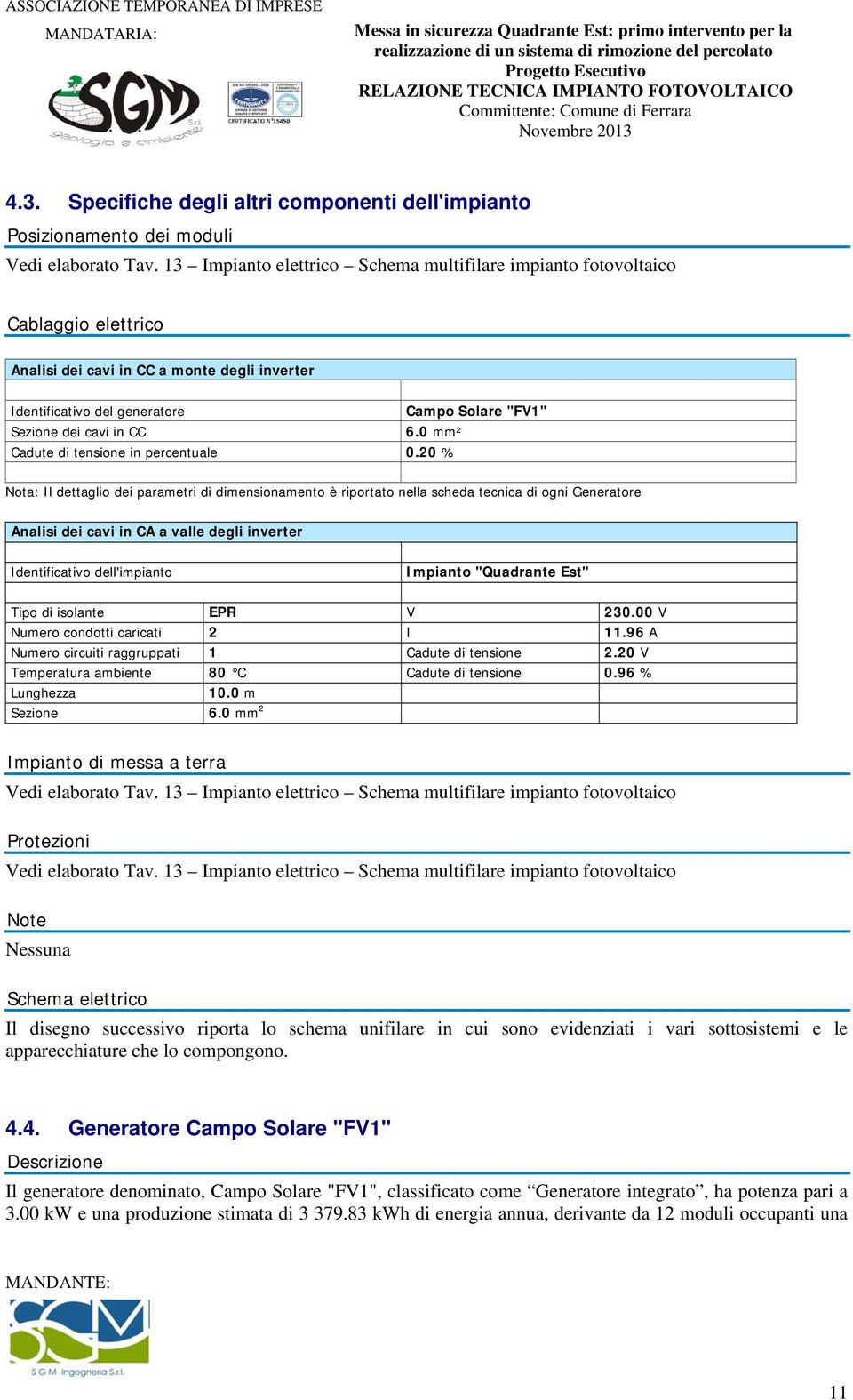 CC 6.0 mm² Cadute di tensione in percentuale 0.