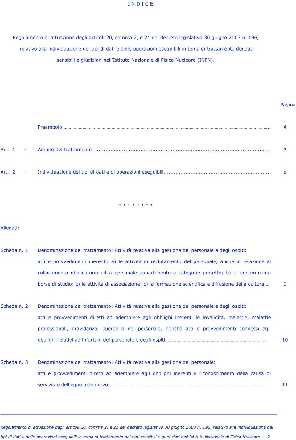 Pagina Preambolo.. 4 Art. 1 - Ambito del trattamento... 7 Art. 2 - Individuazione dei tipi di dati e di operazioni eseguibili... 8 * * * * * * * * Allegati: Scheda n.