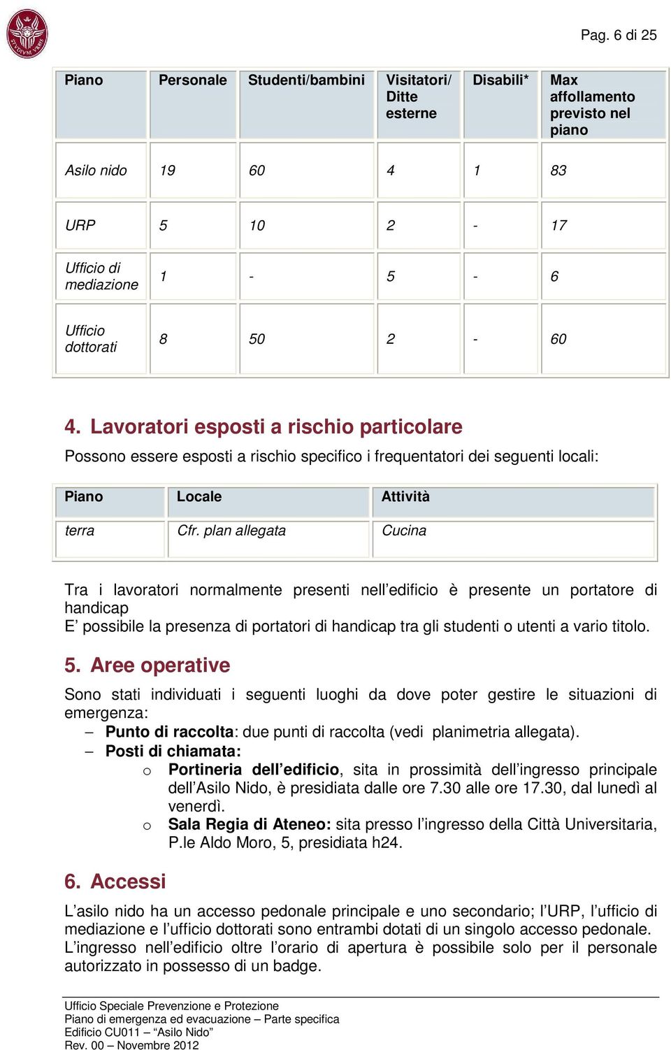 plan allegata Cucina Tra i lavoratori normalmente presenti nell edificio è presente un portatore di handicap E possibile la presenza di portatori di handicap tra gli studenti o utenti a vario titolo.