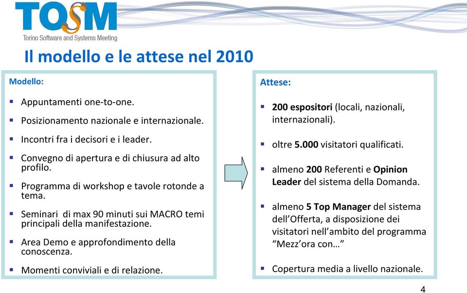 Area Demo e approfondimento della conoscenza. Momenti conviviali e di relazione. Attese: 200 espositori (locali, nazionali, internazionali). oltre 5.000 visitatori qualificati.