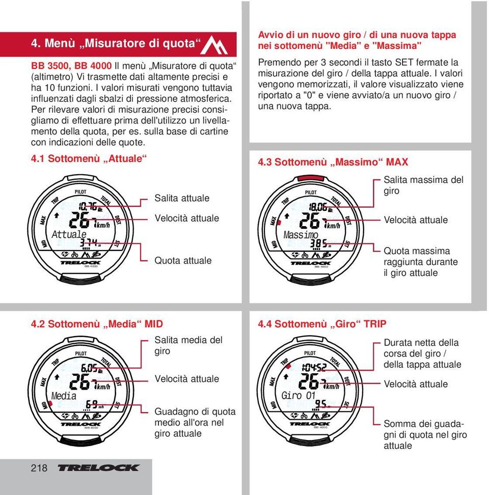 Per rilevare valori di misurazione precisi consigliamo di effettuare prima dell'utilizzo un livellamento della quota, per es. sulla base di cartine con indicazioni delle quote. 4.