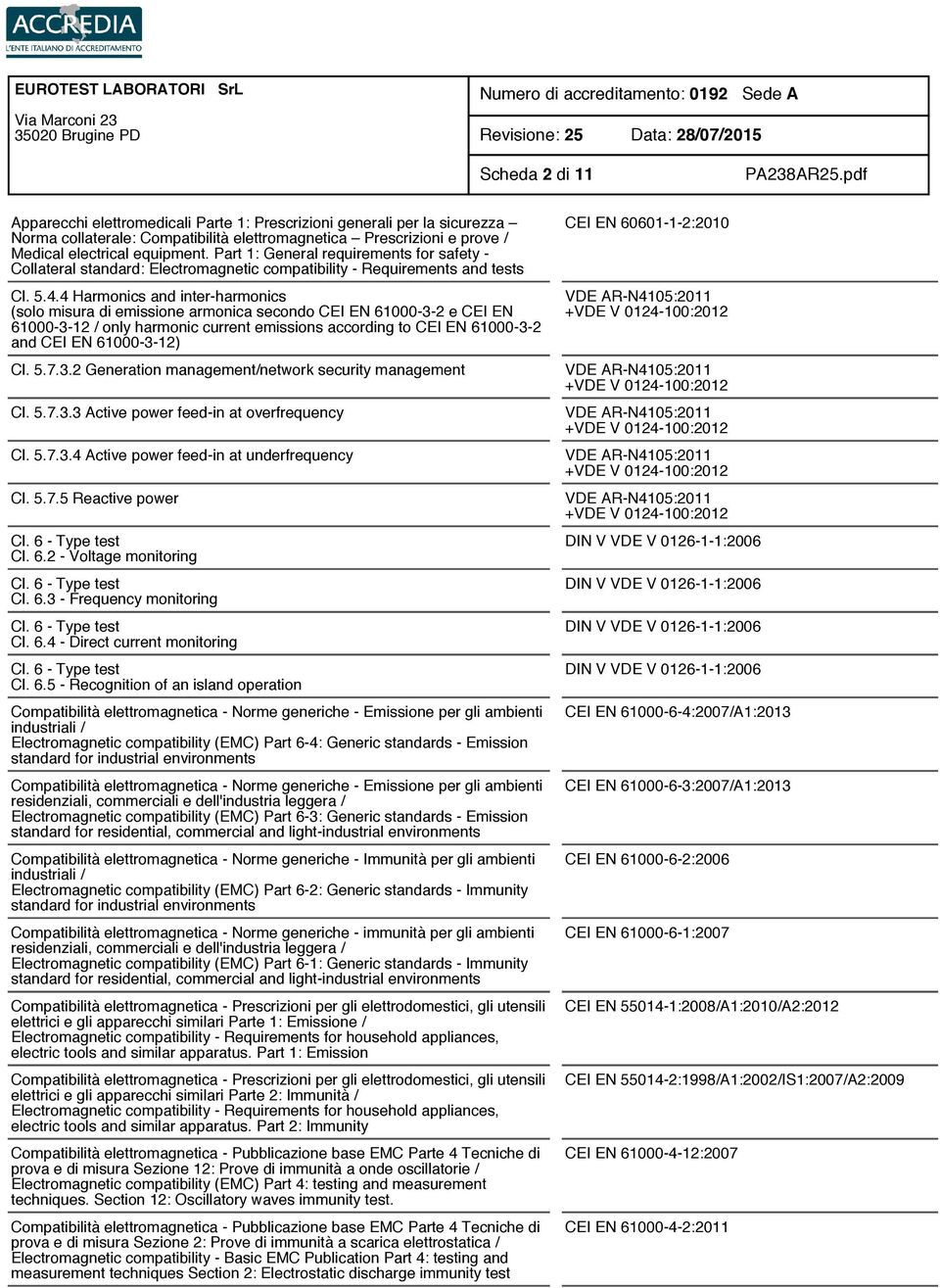 4 Harmonics and inter-harmonics (solo misura di emissione armonica secondo CEI EN 61000-3-2 e CEI EN 61000-3-12 / only harmonic current emissions according to CEI EN 61000-3-2 and CEI EN 61000-3-12)