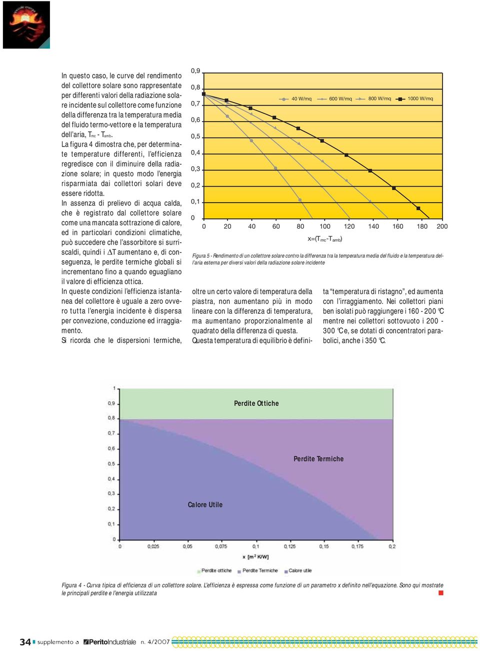 La figura 4 dimostra che, per determinate temperature differenti, l efficienza regredisce con il diminuire della radiazione solare; in questo modo l energia risparmiata dai collettori solari deve