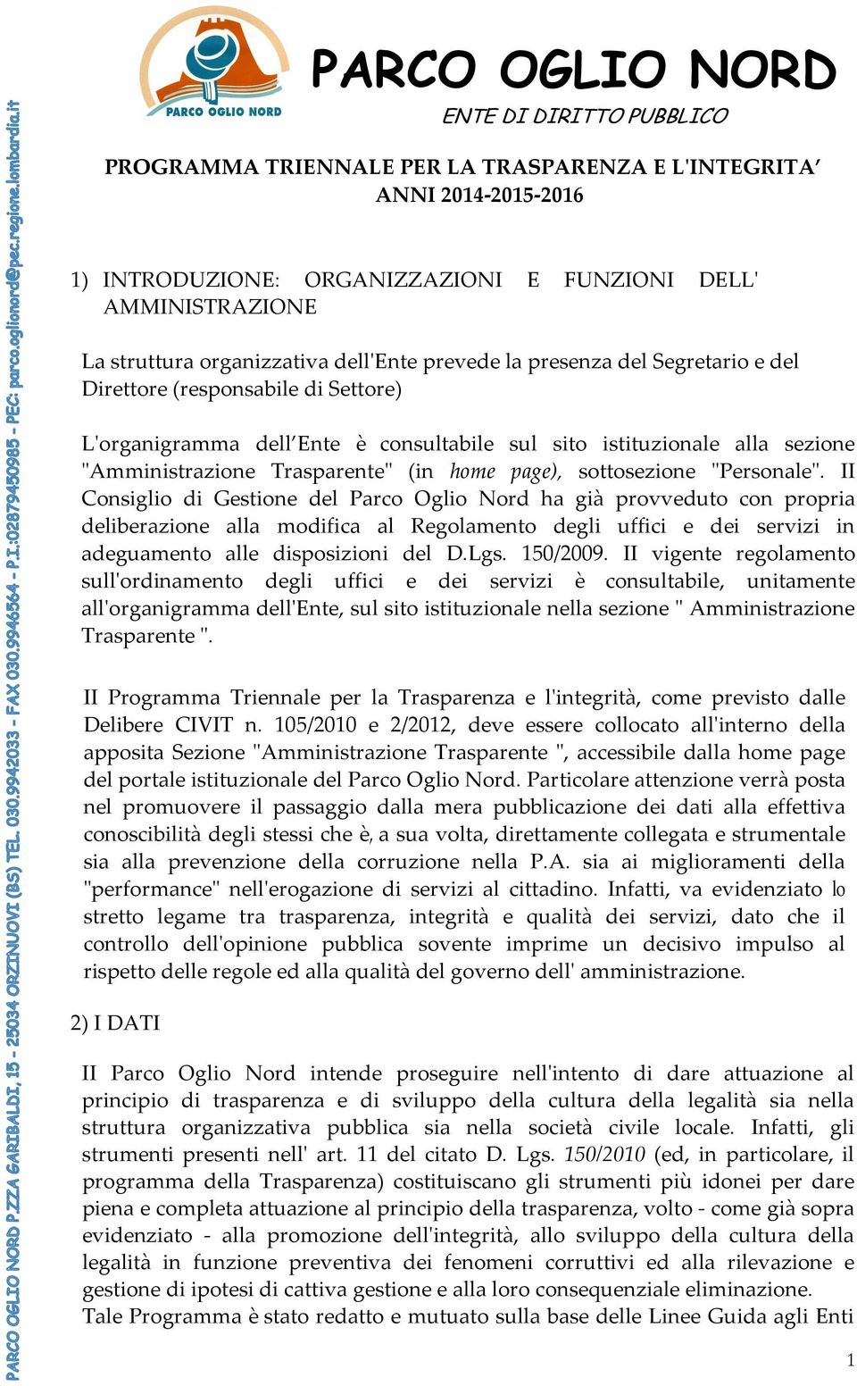 Trasparente" (in home page), sottosezione "Personale".