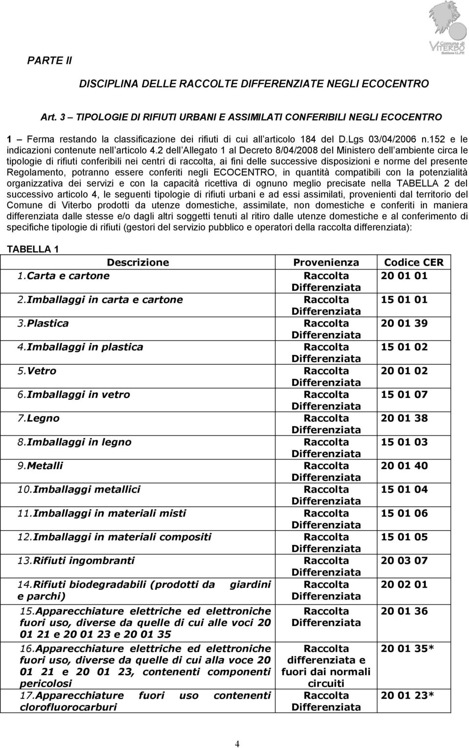 152 e le indicazioni contenute nell articolo 4.