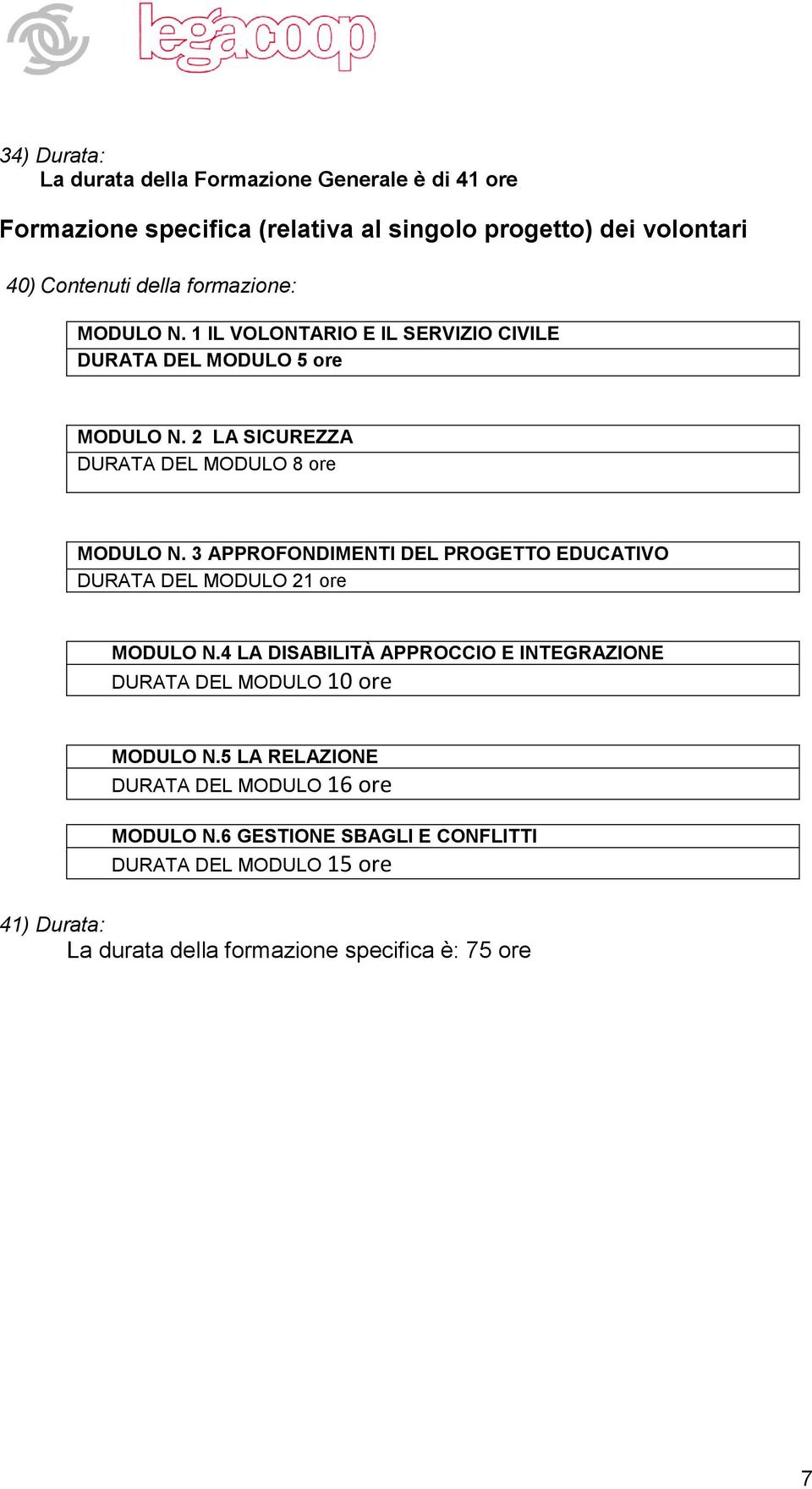 3 APPROFONDIMENTI DEL PROGETTO EDUCATIVO DURATA DEL MODULO 21 ore MODULO N.4 LA DISABILITÀ APPROCCIO E INTEGRAZIONE DURATA DEL MODULO 10 ore MODULO N.