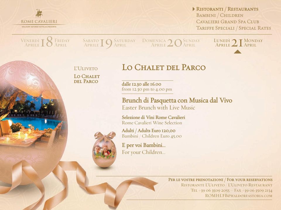 00 pm Brunch di Pasquetta con Musica dal Vivo Easter Brunch with Live Music Selezione di Vini Rome