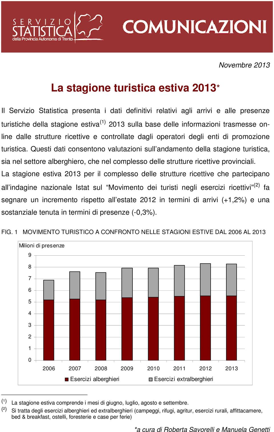 Questi dati consentono valutazioni sull andamento della stagione turistica, sia nel settore alberghiero, che nel complesso delle strutture ricettive provinciali.