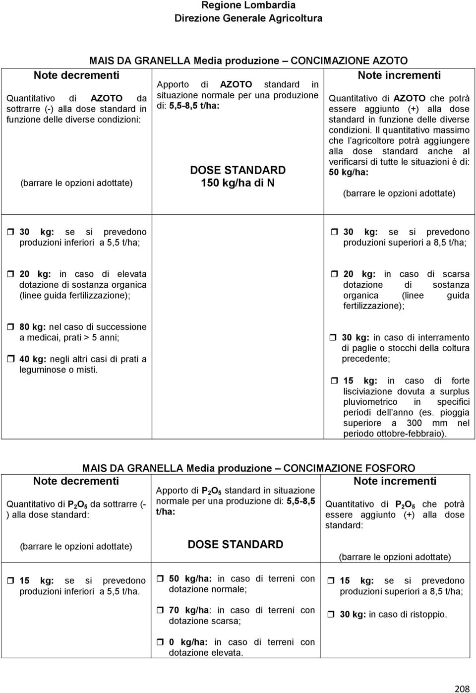 Il quantitativo massimo che l agricoltore potrà aggiungere alla dose standard anche al verificarsi di tutte le situazioni è di: 50 kg/ha: 30 kg: se si prevedono produzioni inferiori a 5,5 t/ha; 30