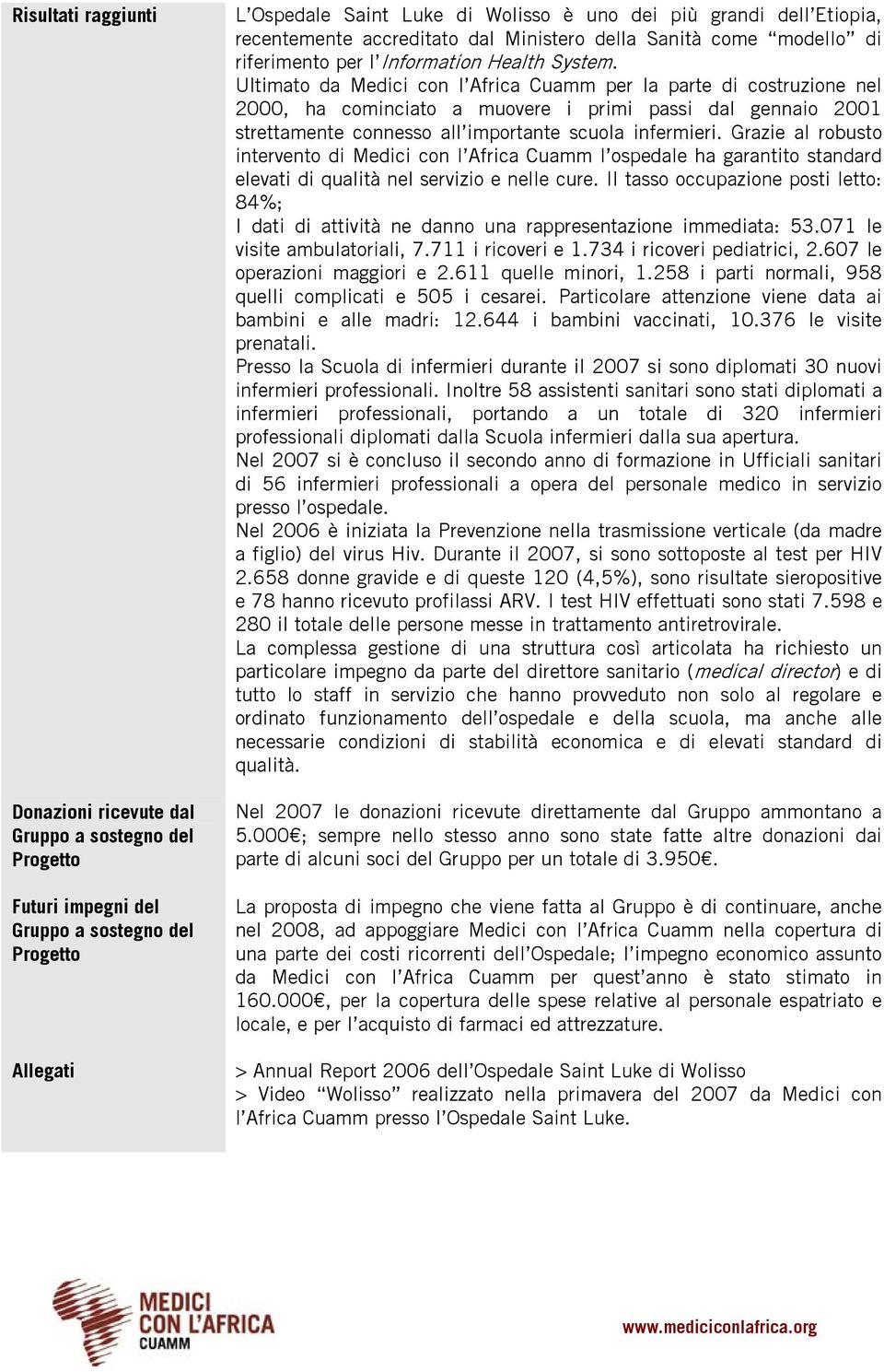 Ultimato da Medici con l Africa Cuamm per la parte di costruzione nel 2000, ha cominciato a muovere i primi passi dal gennaio 2001 strettamente connesso all importante scuola infermieri.